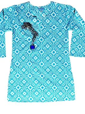 Raja Cotton Tunic Turquoise Diamond