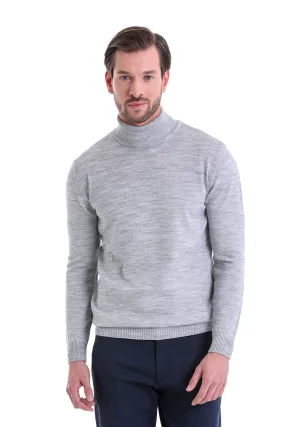 Regular Fit Basic Plain Light Gray Turtleneck Sweater