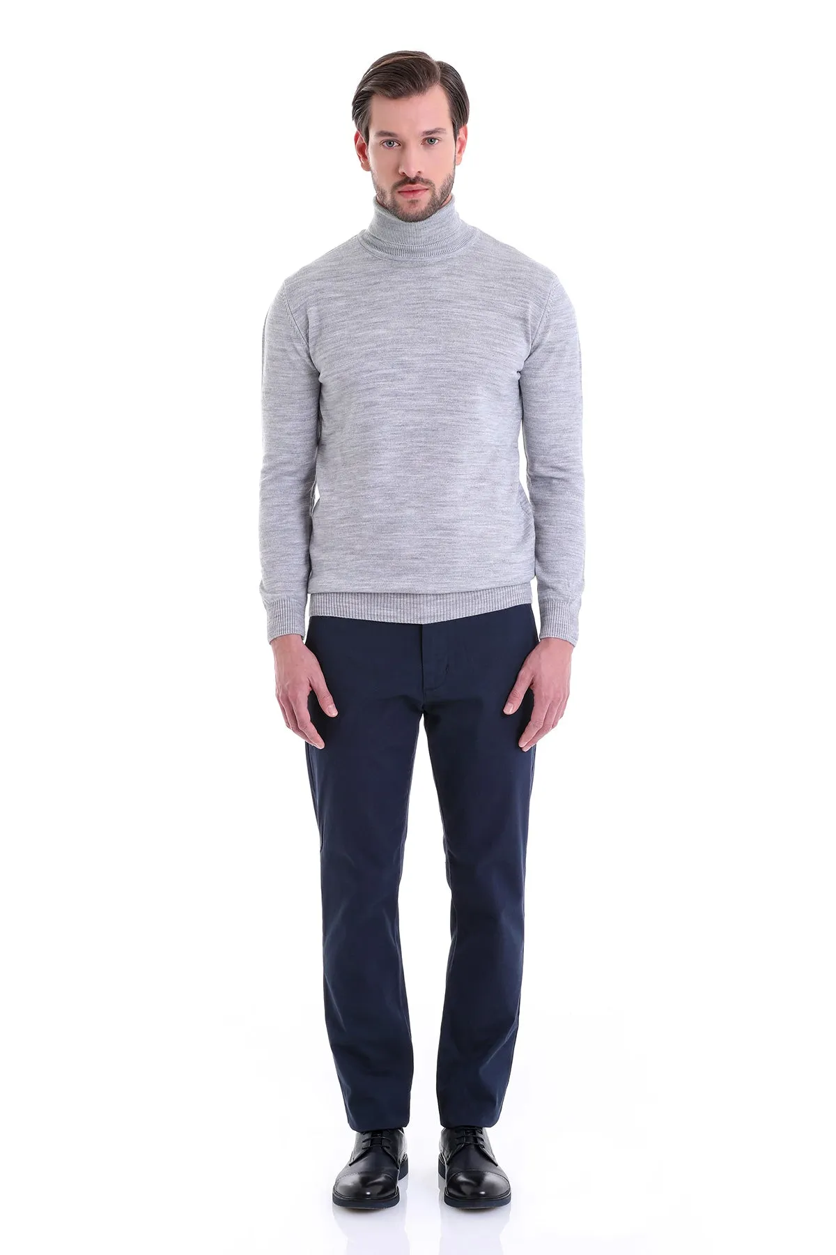 Regular Fit Basic Plain Light Gray Turtleneck Sweater