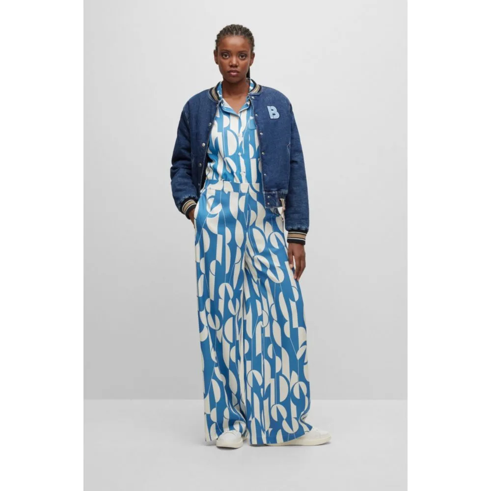 Relaxed-fit wide-leg trousers with collection print