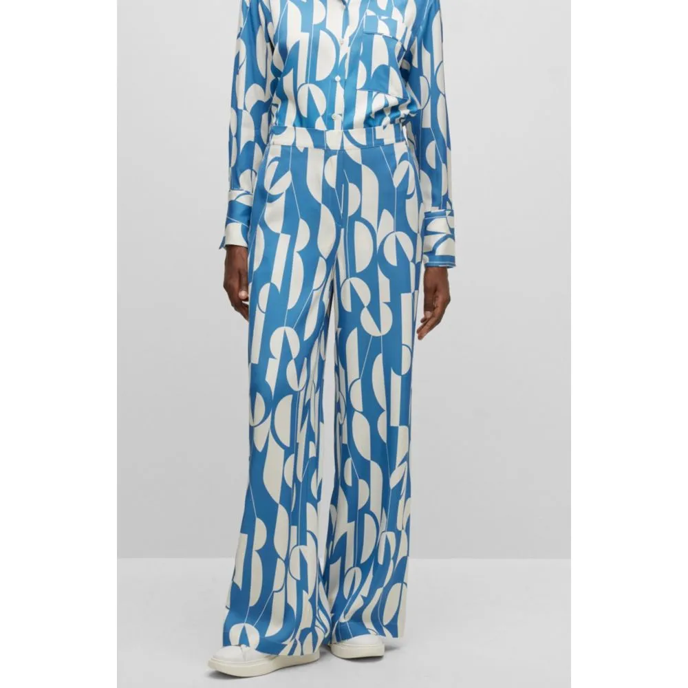 Relaxed-fit wide-leg trousers with collection print