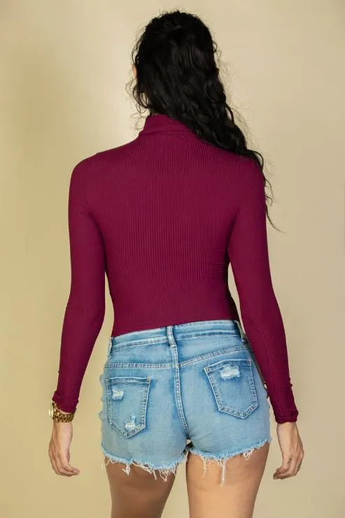 Ribbed Turtleneck Long Sleeve Top