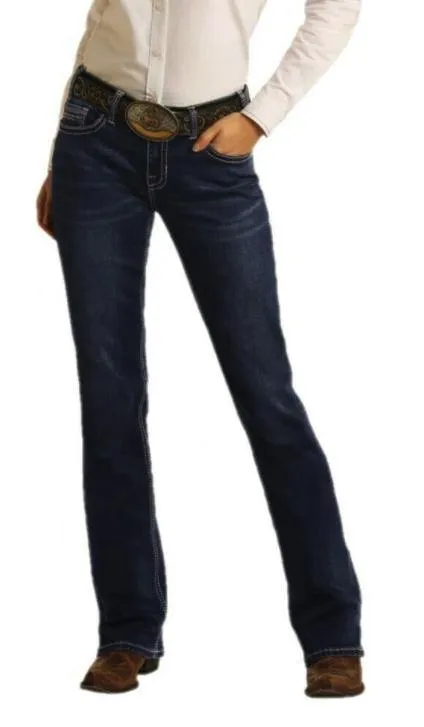 Rock & Roll Cowgirl Junior's Mid Rise Stretch Riding Bootcut Jeans W7-4166