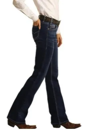 Rock & Roll Cowgirl Junior's Mid Rise Stretch Riding Bootcut Jeans W7-4166