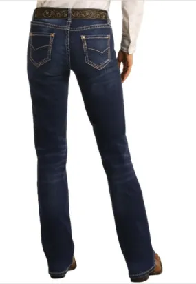 Rock & Roll Cowgirl Junior's Mid Rise Stretch Riding Bootcut Jeans W7-4166