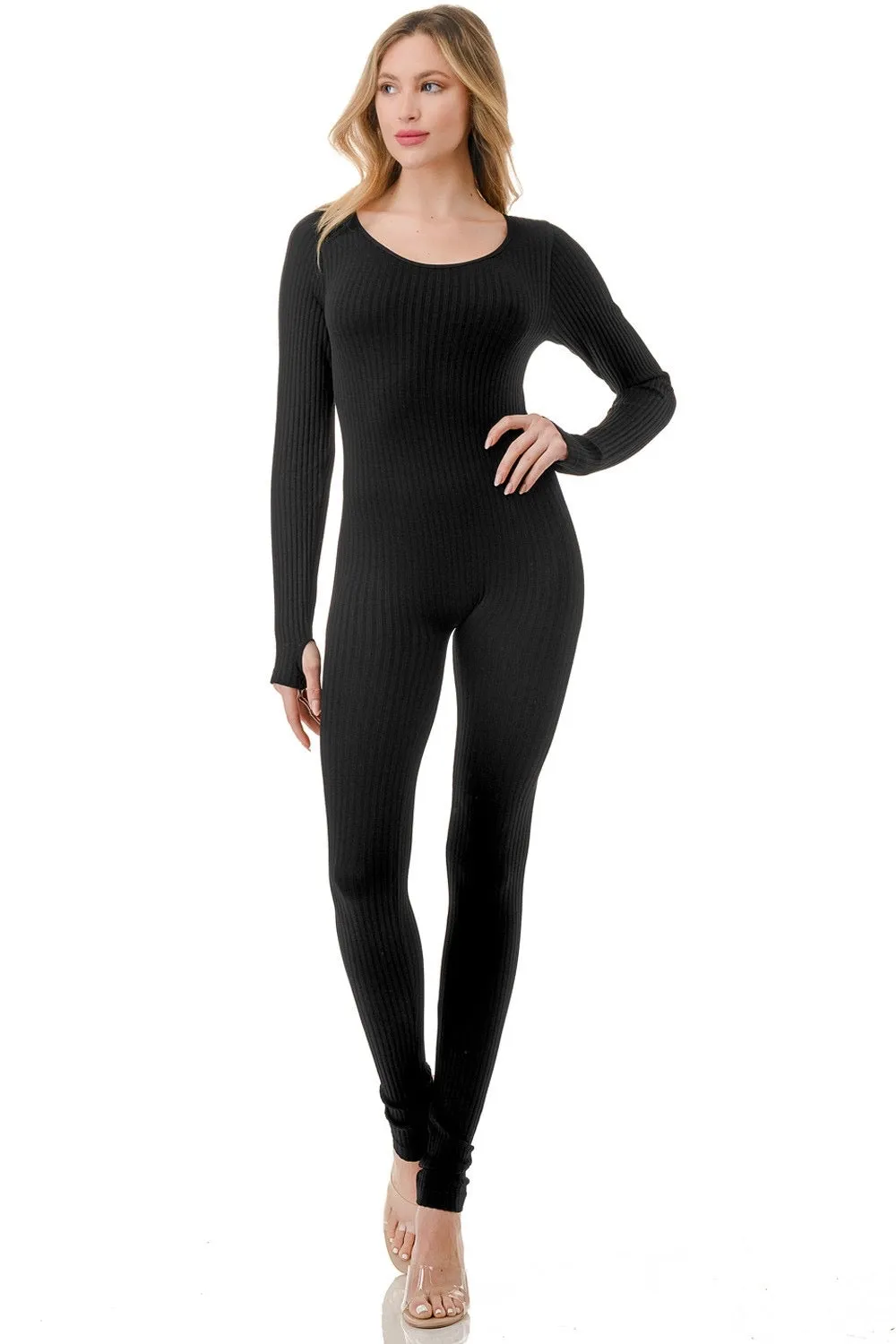 Rounded Neck Long Sleeve Jumpsuit