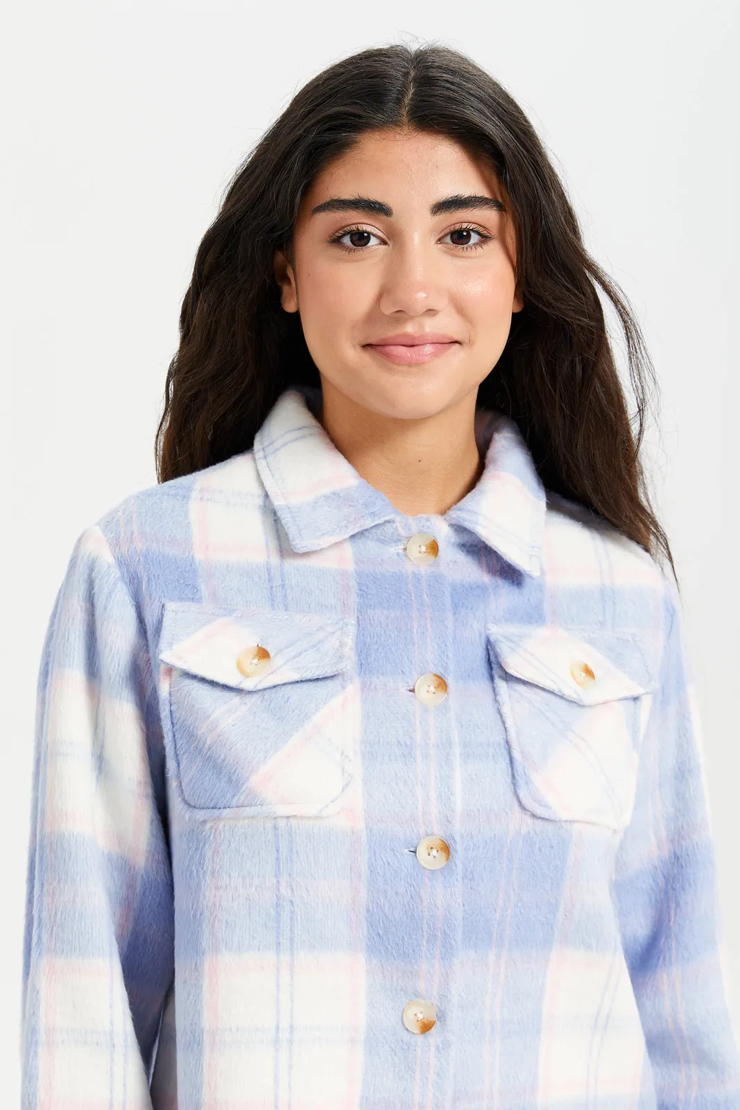 Senior Girls Blue Checkered Shacket