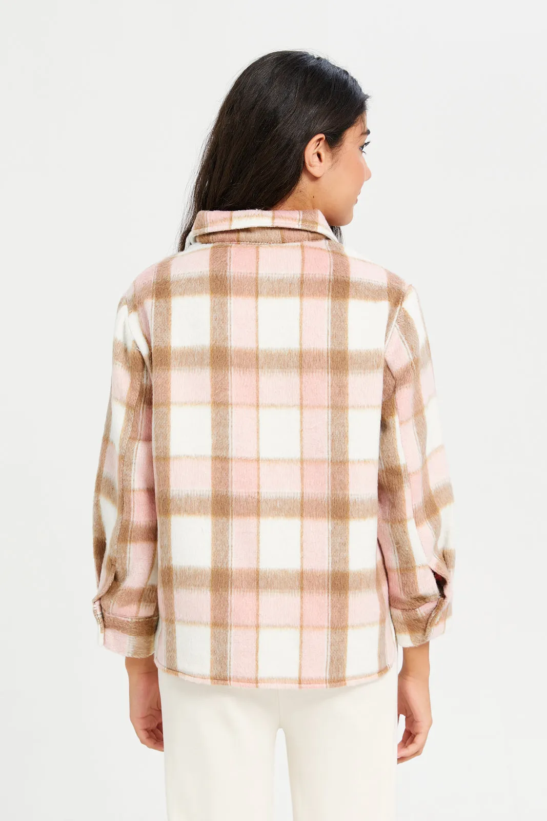 Senior Girls Pink Checkered Shacket