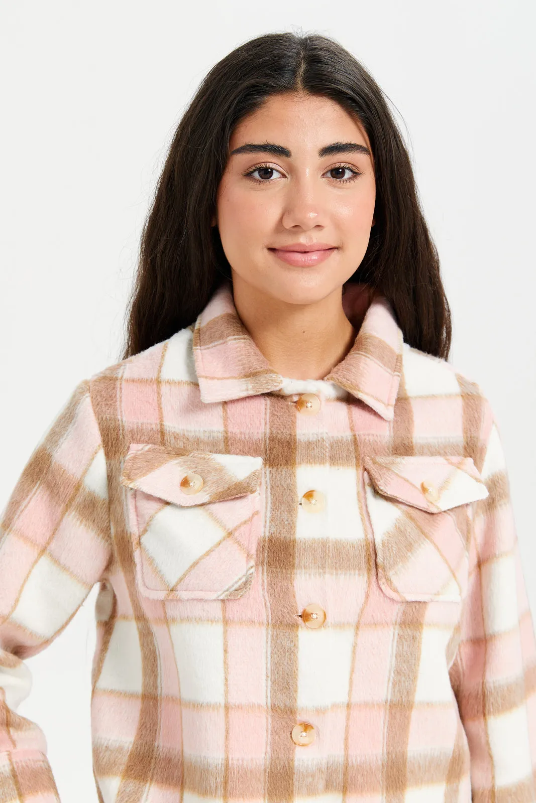 Senior Girls Pink Checkered Shacket