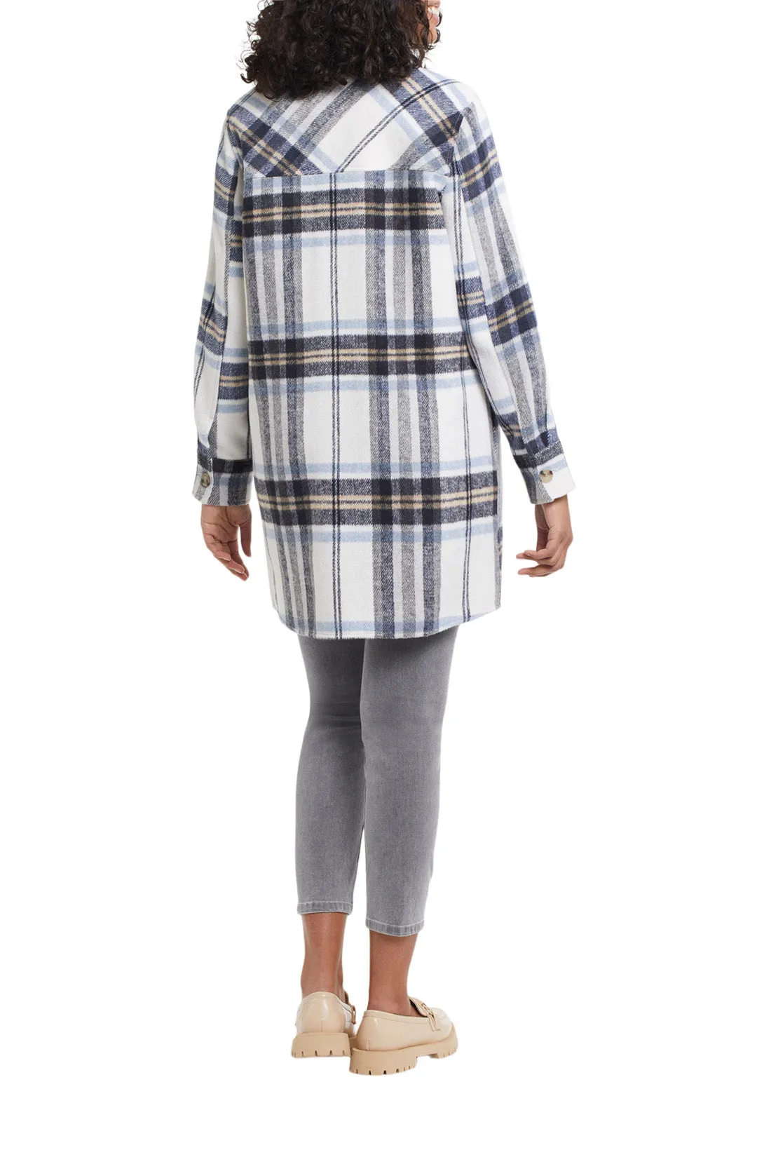 Shacket - Long Plaid with Notch Collar (Sailor Blue)