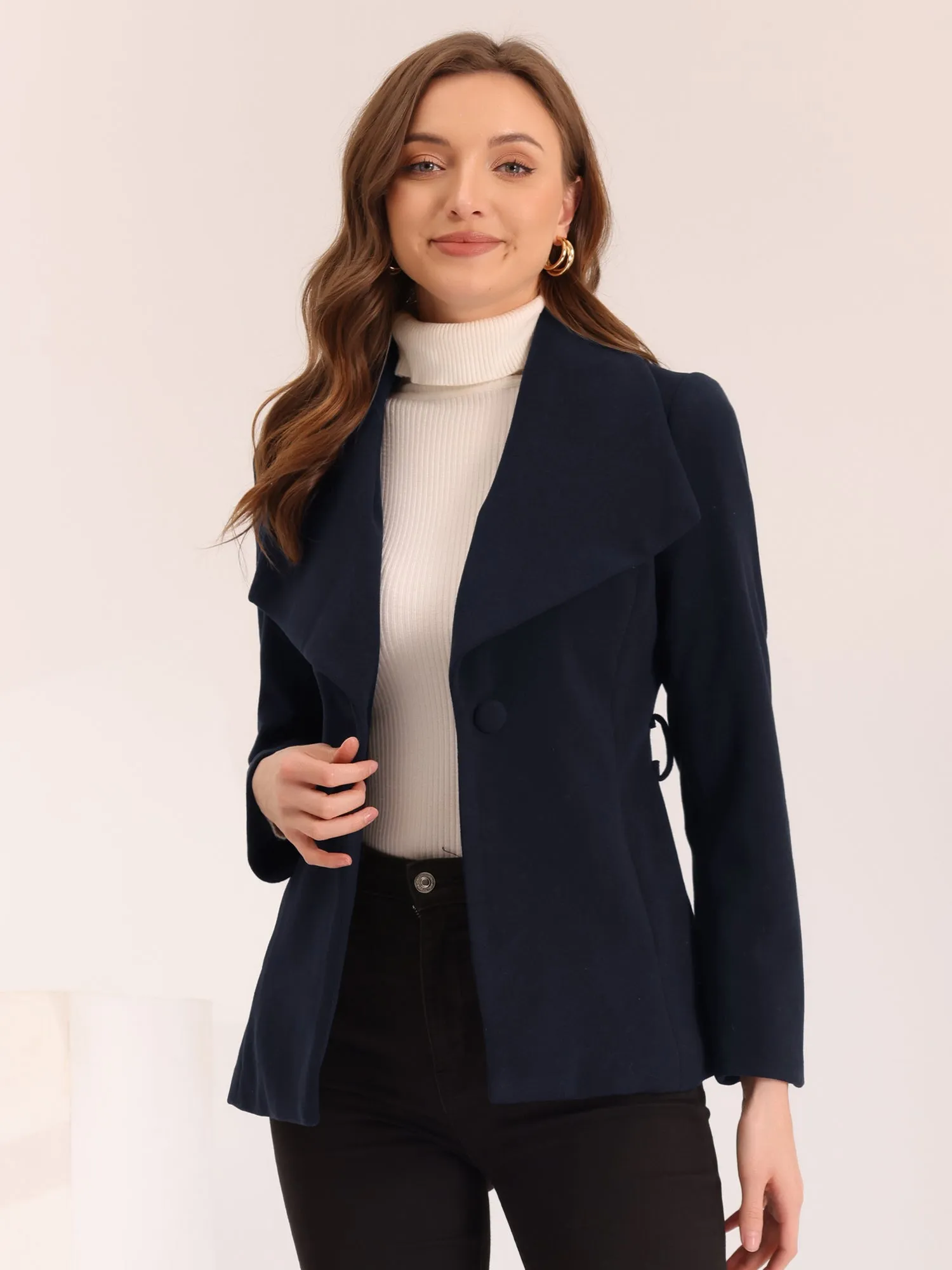 Shawl Lapel Collar Pea Buttoned Winter Belted Slant Pockets Coat