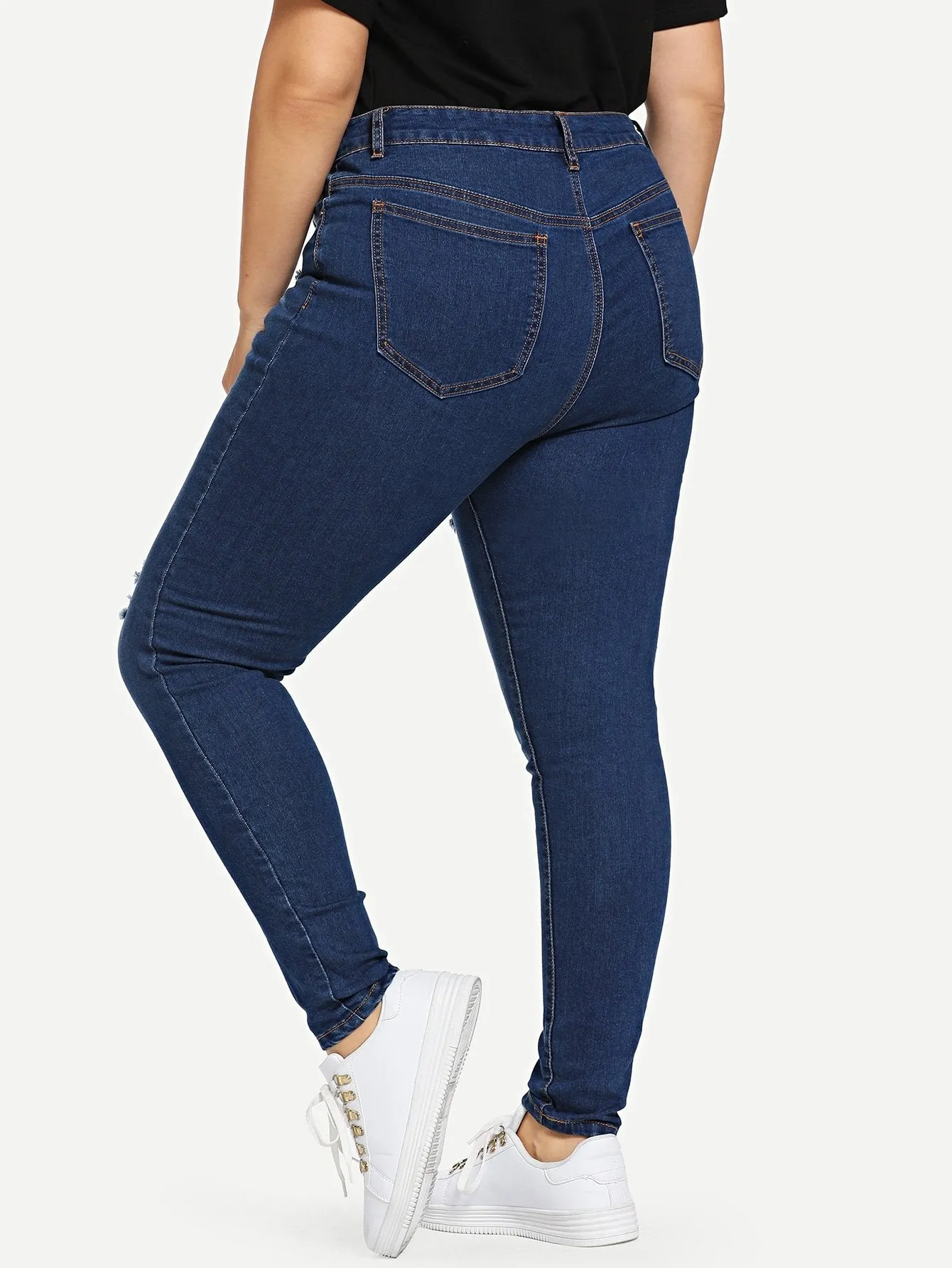 SHEIN Plus Bleach Wash Ripped Buttoned Jeans