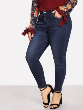 SHEIN Plus Bleach Wash Skinny Jeans