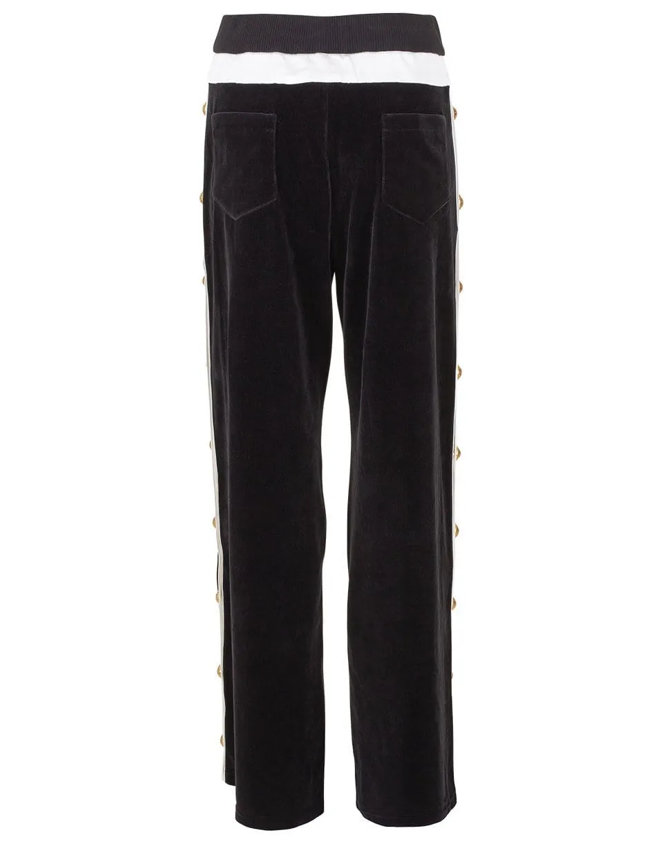 Snap Button Satin Trim Velvet Sweatpant