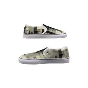 So#41 Men's Slip On Sneakers, black and cream  print