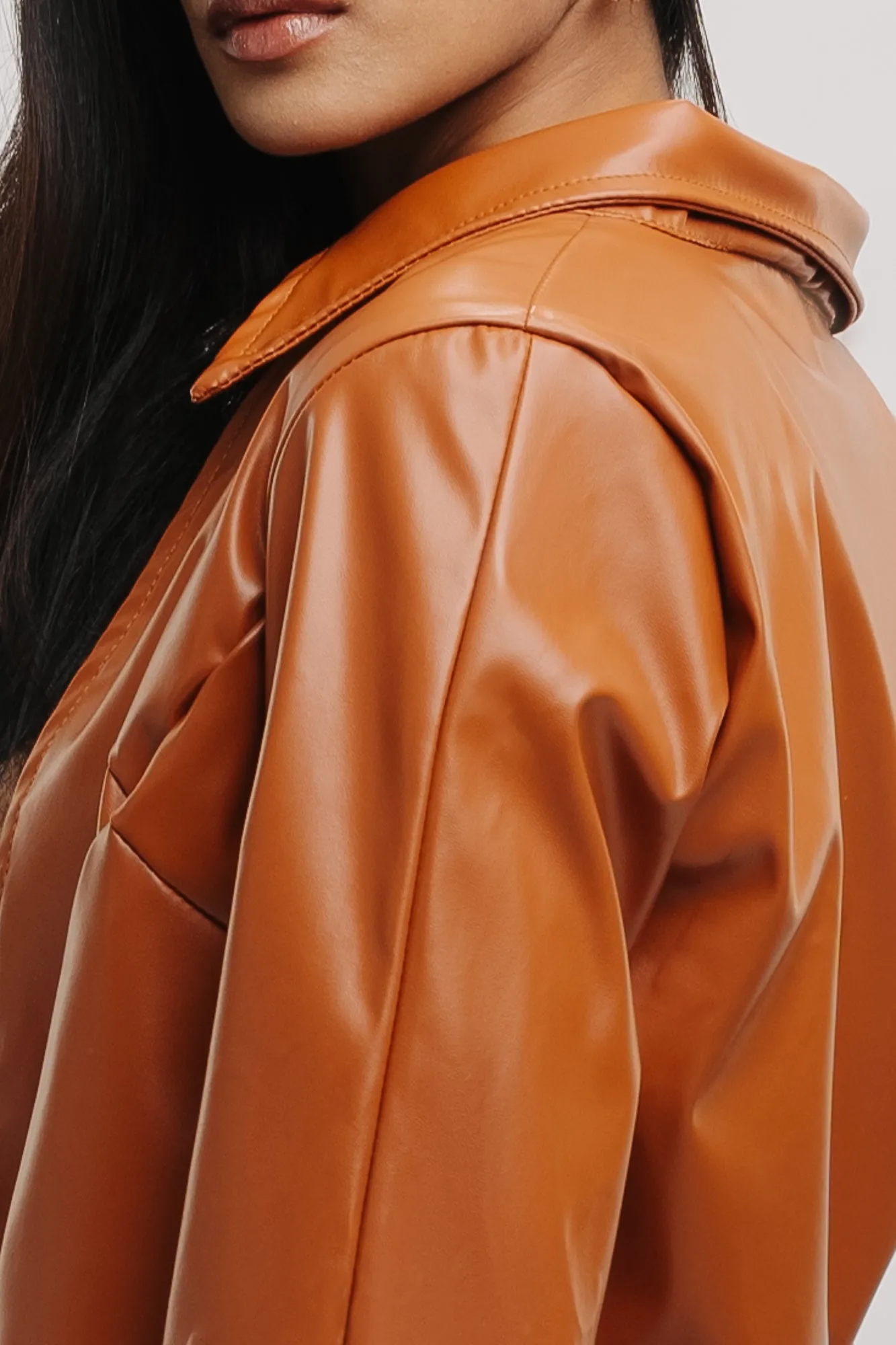 Tan Leather Crop Shacket