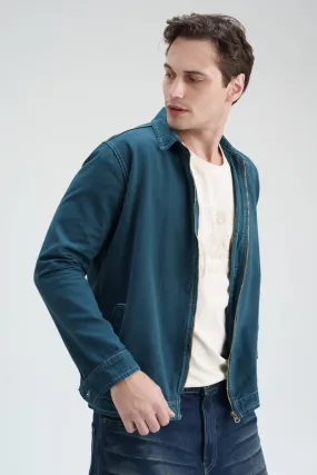 Teal Blue Contrast Men's Zip-Up Shacket