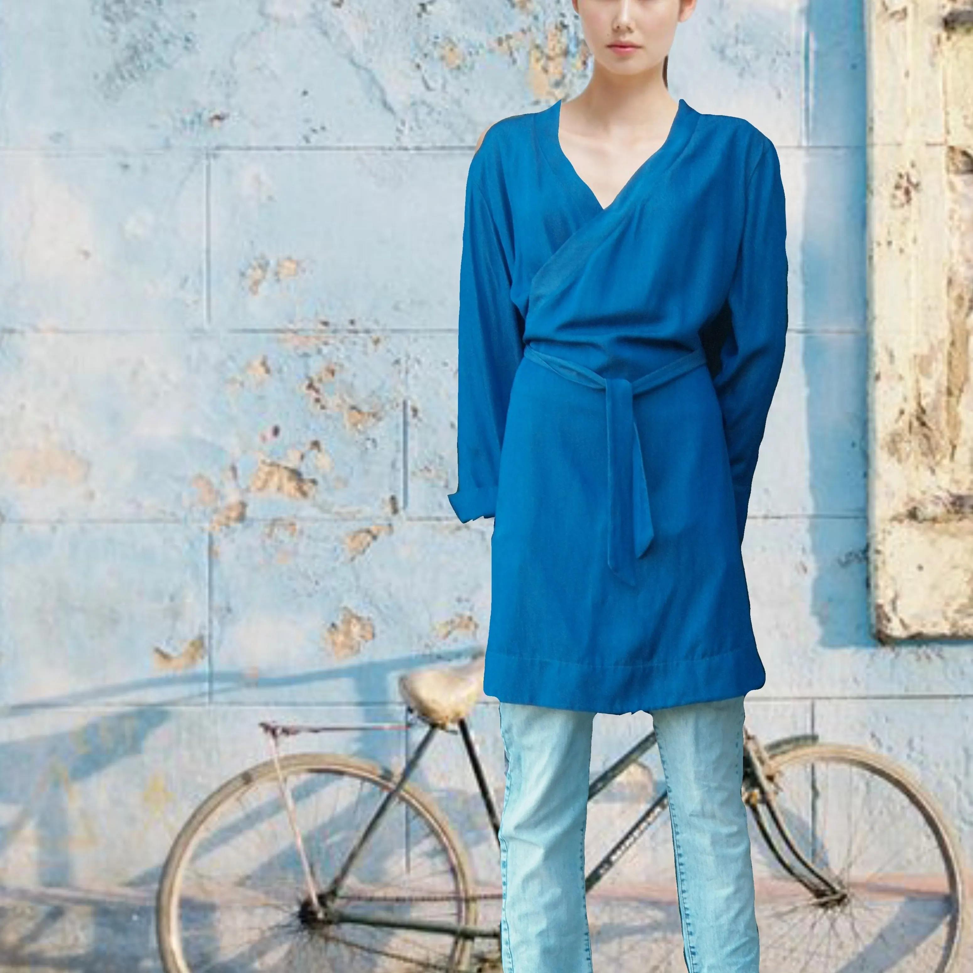 Tencel overslag tuniek jurkje / Tencel wrap tunic dress