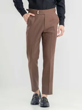 Trousers With Side Adjusters -  Linen Coffee Plain