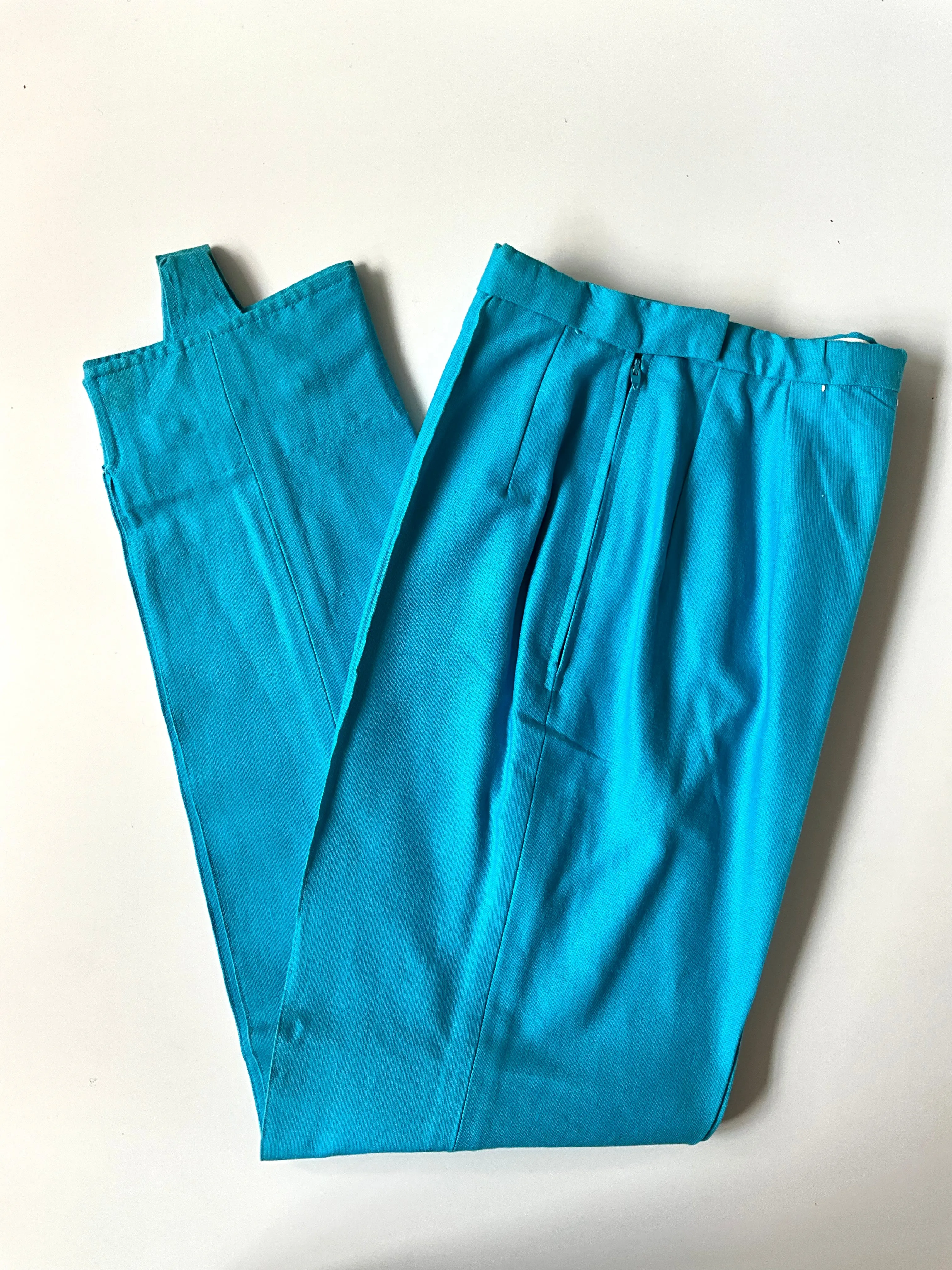 Vintage 1960s Aqua Blue Stirrup Pants, XS