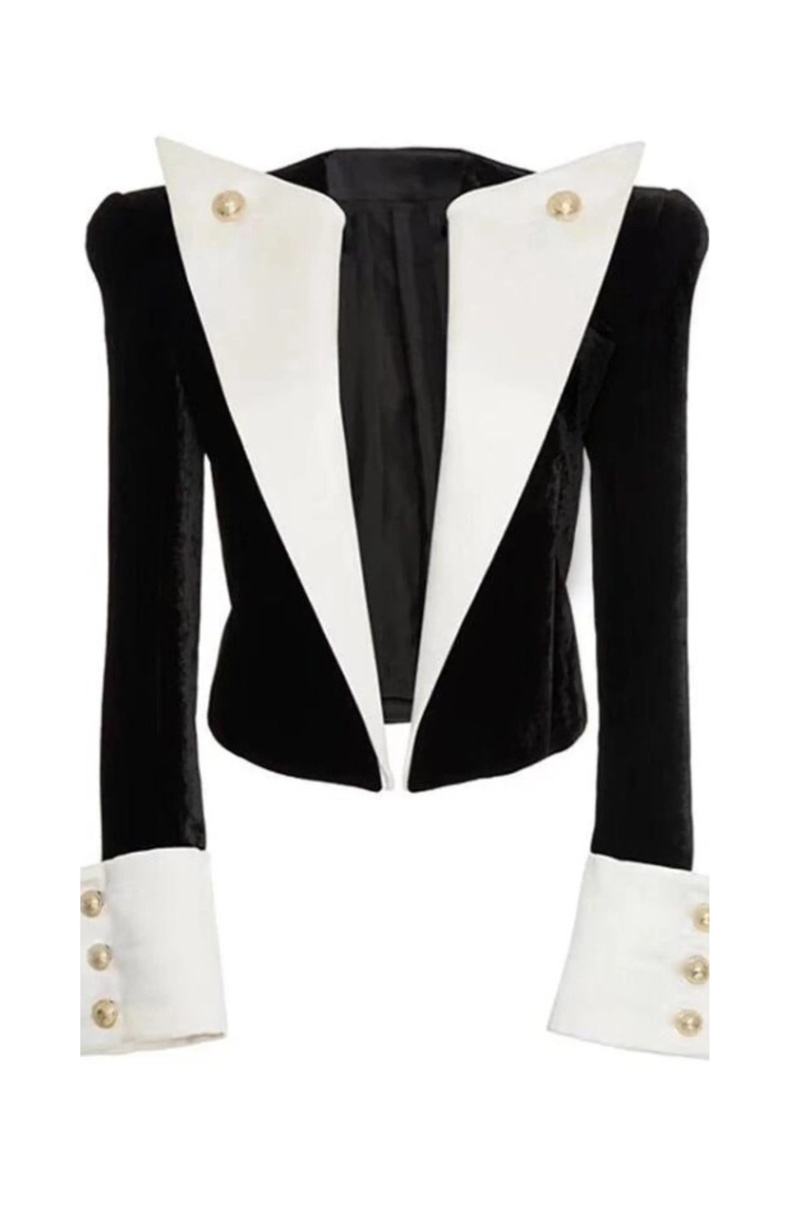 VOGUE GOLD BUTTON BLACK WHITE VELVET BLAZER