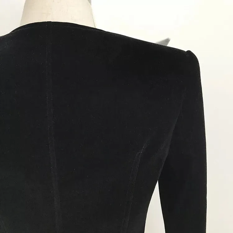 VOGUE GOLD BUTTON BLACK WHITE VELVET BLAZER