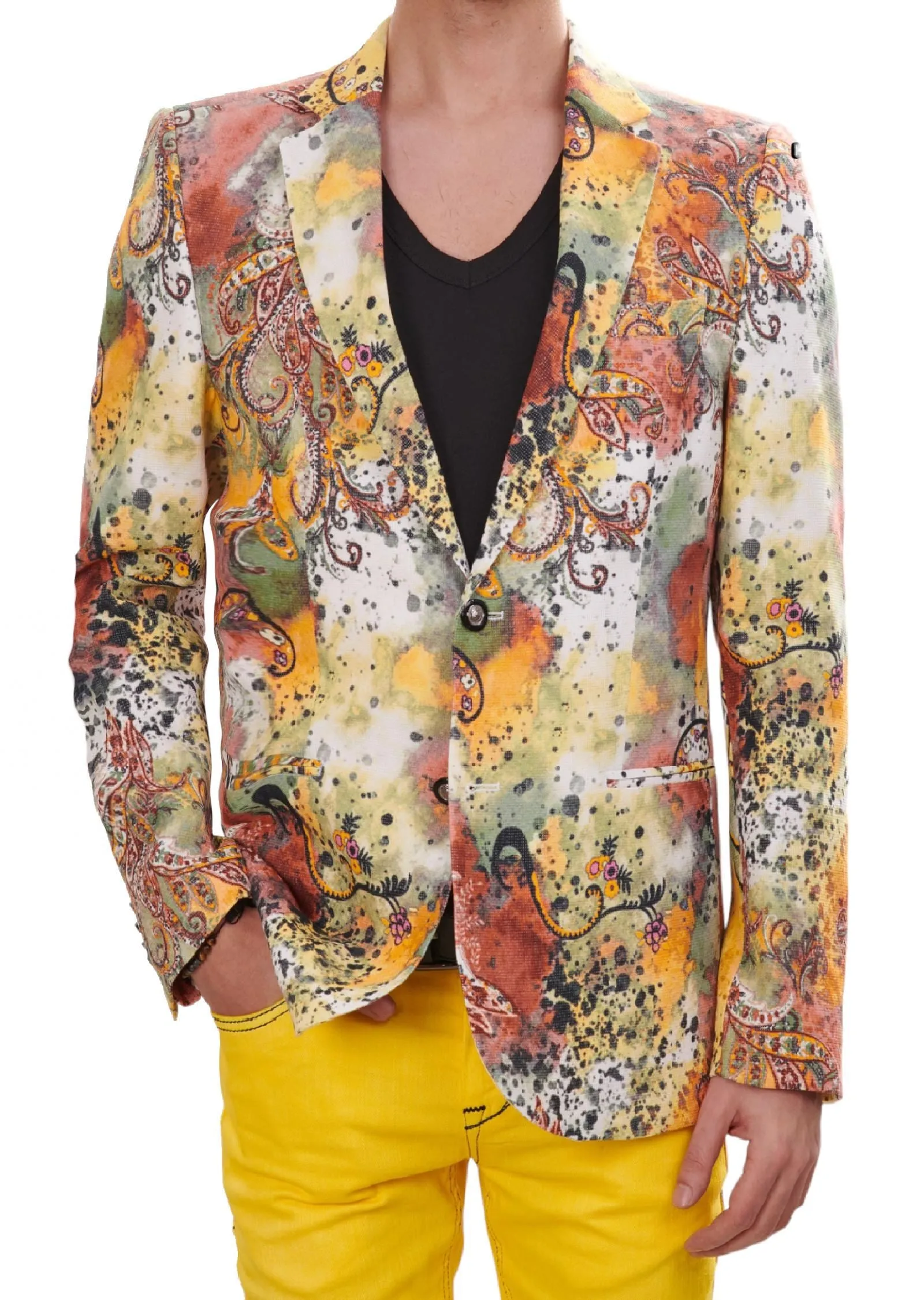 White Yellow Floral Print Blazer