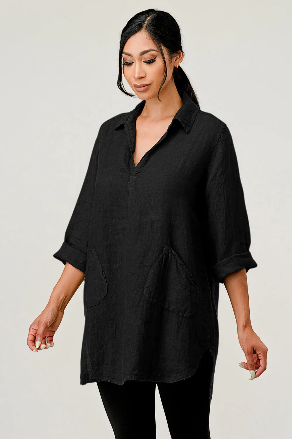 Wide Collar Shanon Linen Tunic W pockets