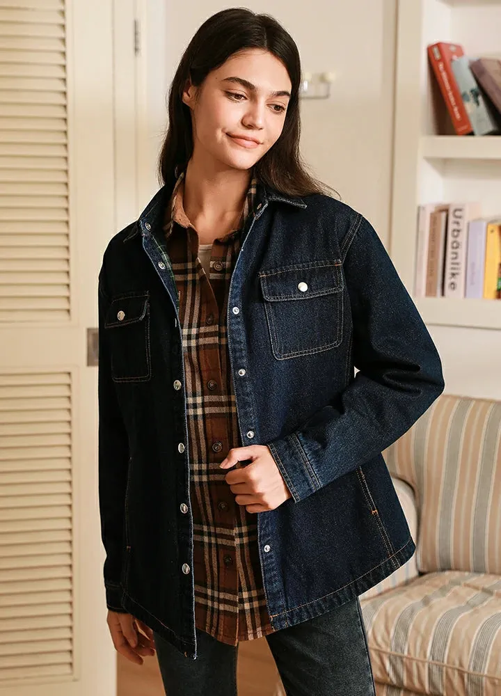 Women's Flannel-Lined Denim Shirt Jacket,Snap Jean Shacket