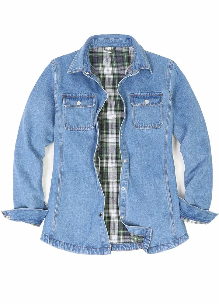 Women's Flannel-Lined Denim Shirt Jacket,Snap Jean Shacket