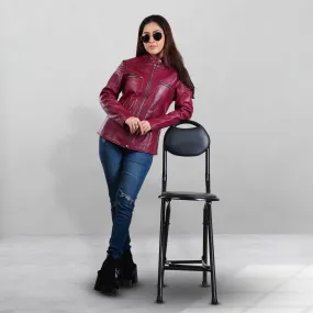 WOMENS LEATHER JACKET 410158(CHERRY)