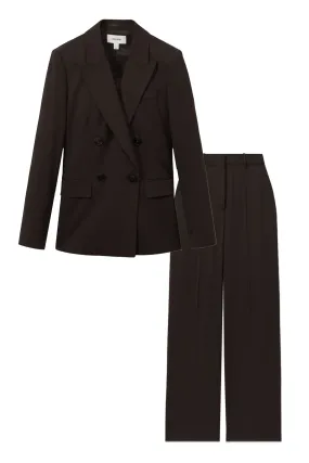 Wool Blend Double Breasted Suit Blazer & Wide Leg Suit Trousers