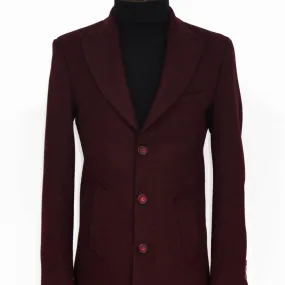 Wool Wide Lapel Burgundy Peacoat