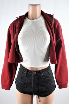 Zip up crop shacket